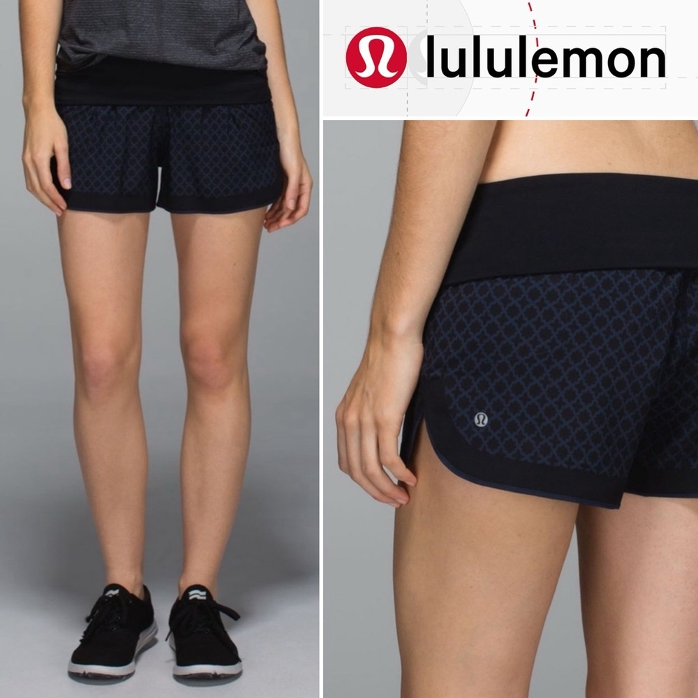 lululemon athletica Black Navy Patterned Athletic Shorts